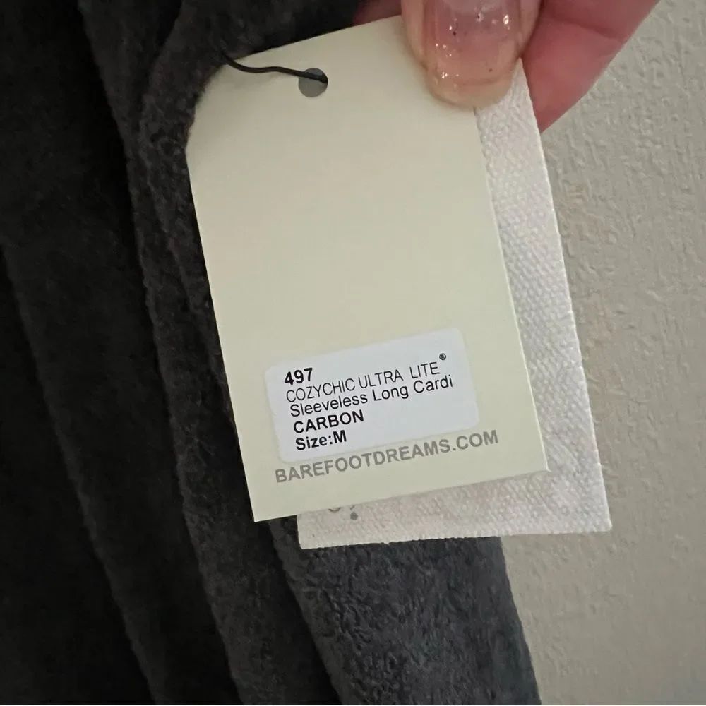 Barefoot dreams NWT cozychic ultra lite sleeveless long cardi carbon size M - Picture 5 of 6